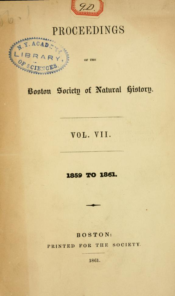 Media type: text; Gould 1859 Description: Proceedings of the Boston Society of Natural History, vol. 7;
